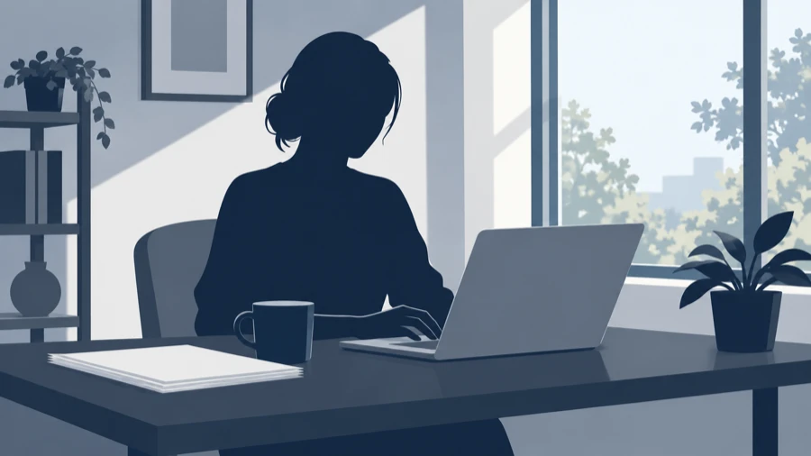 自宅の机でノートパソコンに向かうフリーランス編集者のイラスト